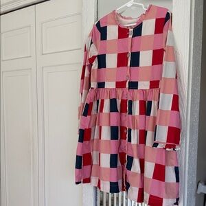 Pink Chicken Multicolor Check Dress with ruffle detailing size 7Y